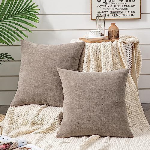 GAWAMAY Taupe Gray Chenille Throw Pillow Covers 24x24 Set of 2 - Image 2