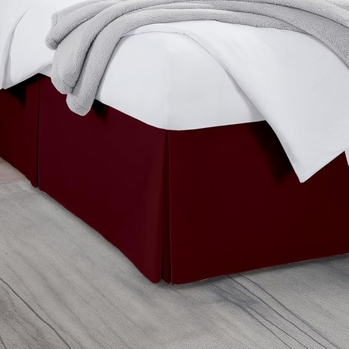 Full Bed Skirt, Luxury 15 Inch Drop Burgundy Pleated Bed Skirt, Double Brushed Microfiber, Box Pleat Design, Wrinkle & Fade Resistant, Easy Fit Tailored Bedskirt for Full Size Beds
