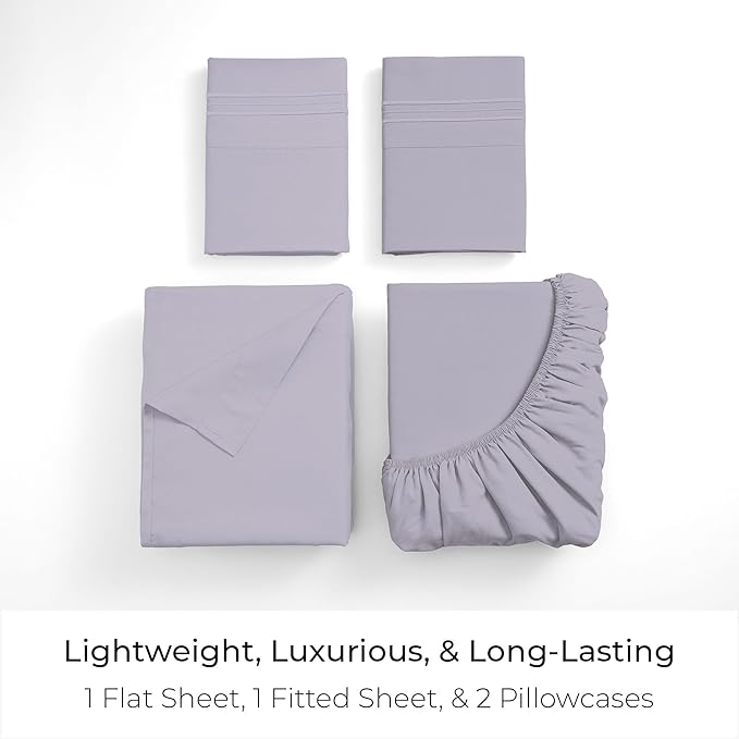 Mellanni Twin Sheet Set - 4-Piece Iconic Collection Bedding, (Including 2 Pillowcases), 16-Inch Deep Pocket, Easy Care, Extra Soft, Cooling Sheets, Brushed Microfiber - Lavender