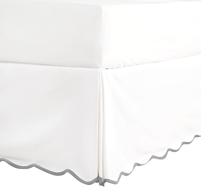 HIG Off White Chic Queen Bed Skirt - Easy Fit Scallop Edge Pleated Bedskirts, 14 Inch Drop Anti-Slip Dust Ruffle, Thick Fabric for Enhanced Privacy, Pre-Washed for Long-Lasting Use(N60022)