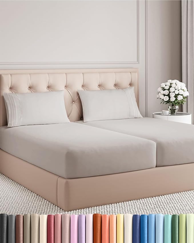 Split King Size 5 Piece Sheet Set - Comfy Breathable & Cooling Bed Sheets Set - Hotel Luxury Bedding for Women, Men, Kids, Teens, Boys & Girls - Deep Pockets and Wrinkle Free - Oeko-Tex - Light Grey