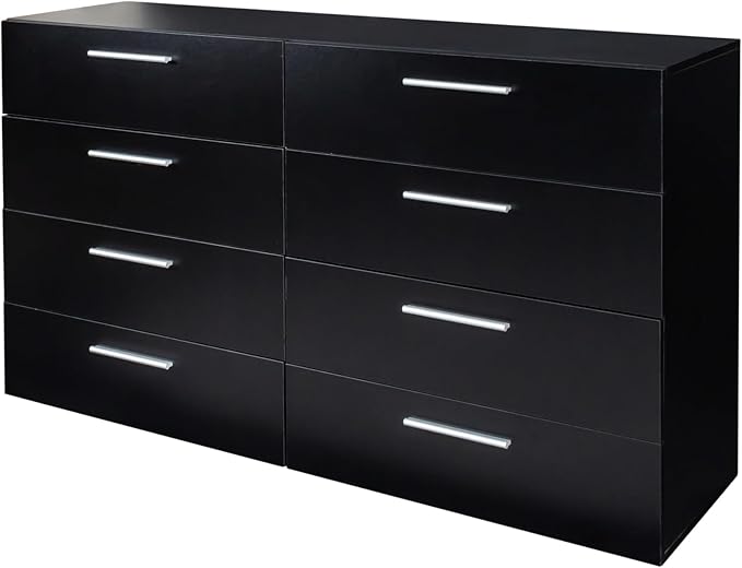 Karl home 8 Drawer Dresser, Wood Black Vanity Drawer Cabinet, Bedroom Storage Cabinet TV Stand, Large Dresser Storage Chest with Deep Drawers, Bedroom Furniture，55.1 * 31.5 * 15.7 inches
