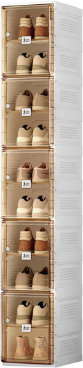 ANTBOX Shoe Organizer Storage Box, Portable Folding Shoe Rack For Closet With Magnetic Clear Door,Large Sneaker Cabinet Bins Sturdy Easy Assembly 10 Layers-10 Grids