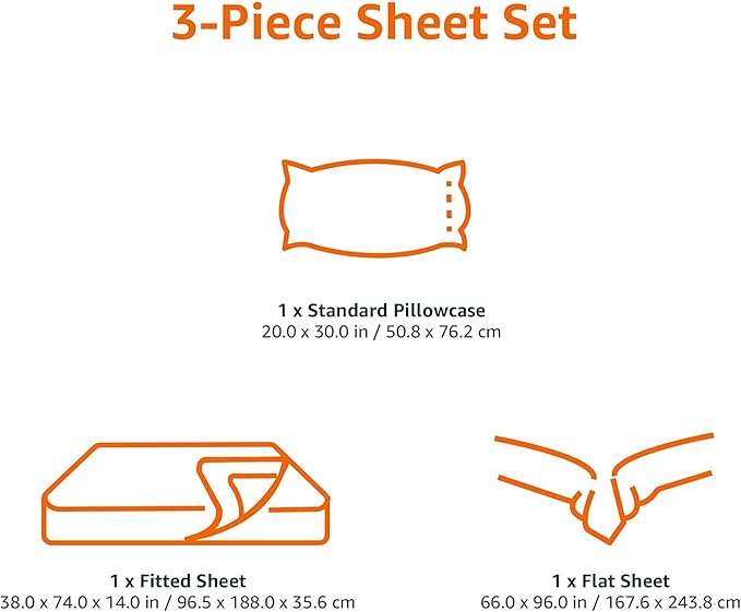 Amazon Basics Lightweight Super Soft Easy Care Wrinkle Free Microfiber 3 Piece Bed Sheet Set with 14-Inch Deep Pockets, Twin, Light Gray, Solid, Kids, Men & Women Bedding