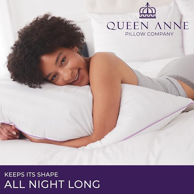 Queen Anne Hotel Collection Pillows – Luxury Down Alternative Bed Pillows (2-Pack, Queen Medium) – Ultimate Comfort, Hypoallergenic, Made in The USA