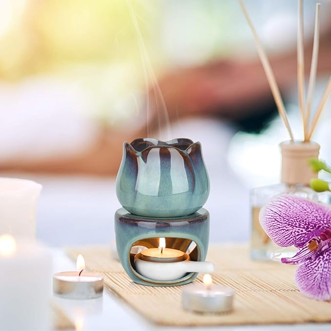 ComSaf Wax Melt Burners Essential Oil Burner Set of 2, Aromatherapy Aroma Burner Ceramic Oil Diffuser Candle Tealight Holder Home Bedroom Decor Christmas Housewarming Gift