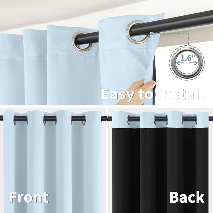 BGment Baby Blue 100% Blackout Curtains for Kids Bedroom 45 Inch Length, Thermal Insulated Full Light Blocking Grommet Noise Cancelling Small Window Curtains for Nursery 2 Panels Each 42 Inch Wide