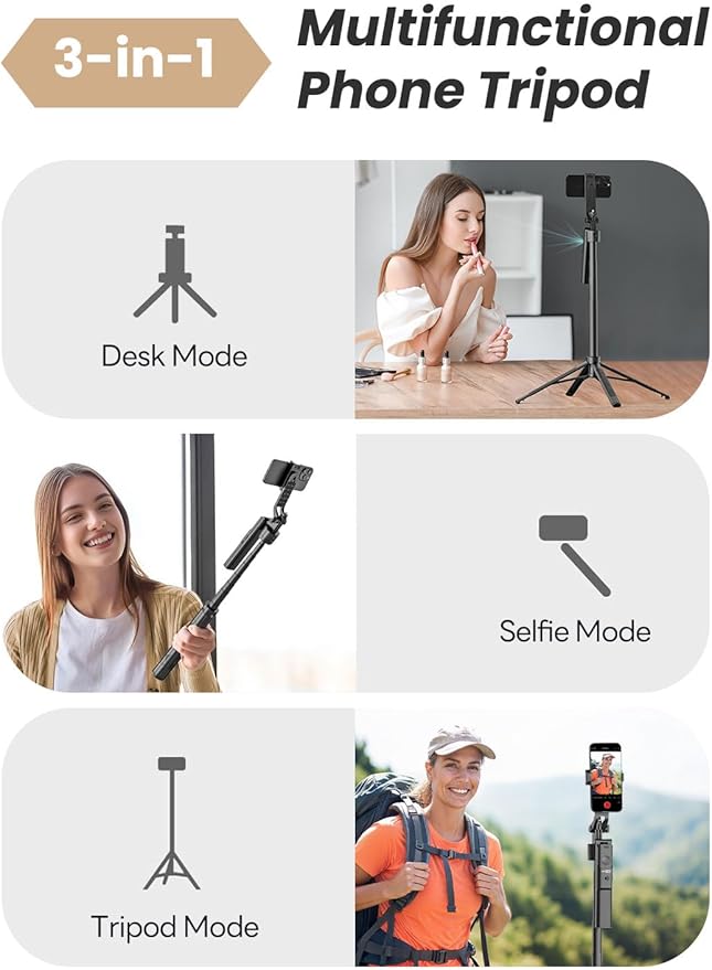 Auto Face Tracking Tripod for iPhone 360°Rotation,Selfie Stick for Android w/Remote&Ground Spike,68” Phone Tripod Stand That Follows Your Movement for Video Recording,Vlogging(R01)