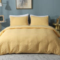AveLom Seersucker Duvet Cover Set Queen Size (90 x 90 inches), 3 Pieces (1 Duvet Cover + 2 Pillow Cases), Yellow Ultra Soft Washed Microfiber, Textured Duvet Cover with Zipper Closure, Corner Ties