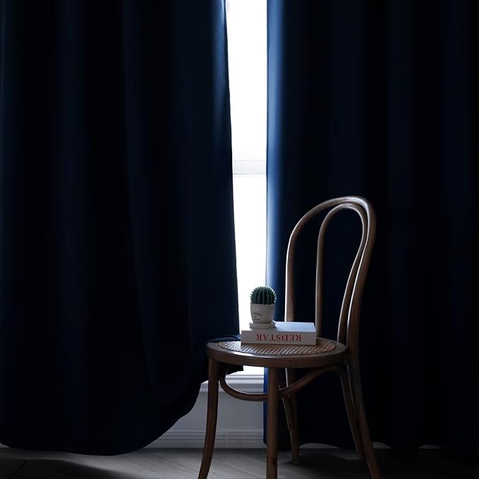 Blackout Curtains 96 Inches Long 2 Panels Set, Navy Blue Curtains Thermal Insulated Room Darkening Drapes for Bedroom, Rod Pocket Light Blocking Drapes Living Room(52W × 96L, Navy Blue)