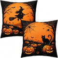 Halloween Throw Pillow Covers, Witch and Black Cat Design, 18x18 Inch, by Unknown