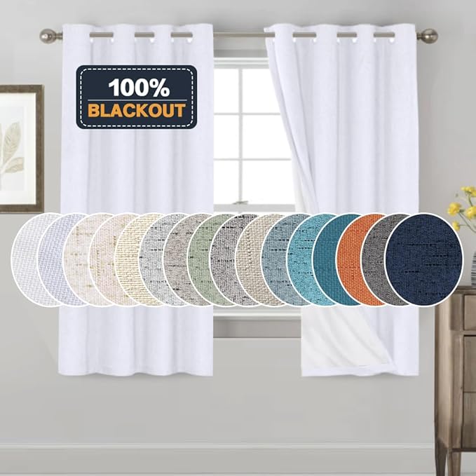 PrinceDeco 100% Blackout Curtains 2 Panels Set Thermal Insulated Full Light Blocking Drapes Window Curtain Panels for Bedroom Living Room Grommet Black Out Cute Curtains,52" W x 63" L, Pearl White