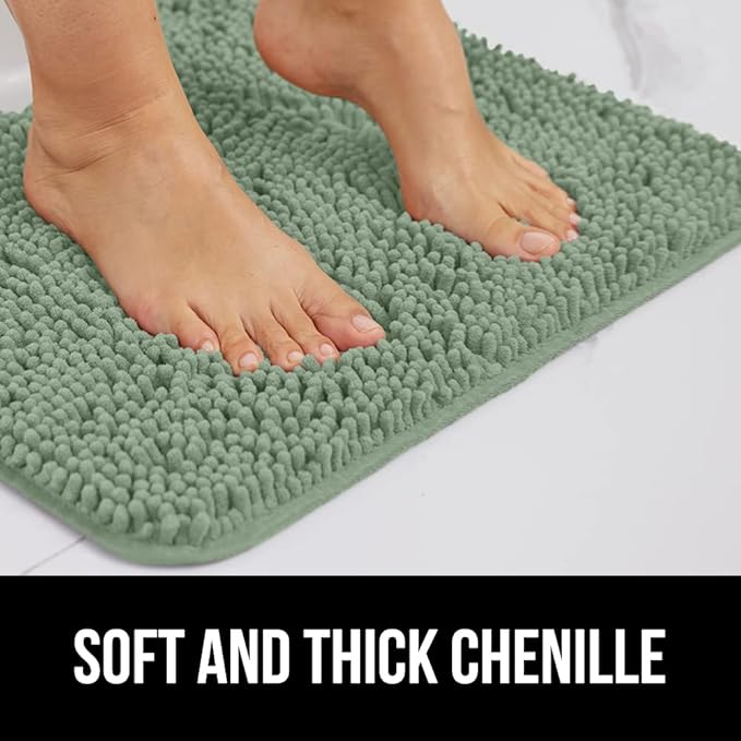 GORILLA GRIP Bathroom Rug Sets, Soft Chenille 2 Piece Area Rugs Set, Toilet Base Mat and 30x20 Carpet, Absorbent Microfiber Washable Mats Dry Quickly, Home Décor and Bath Room Accessories Sage Green