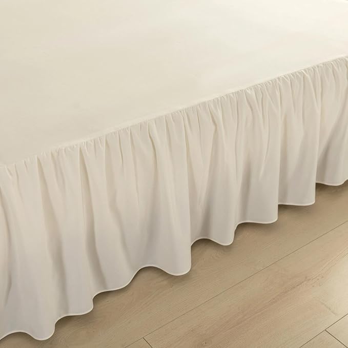 Bed Skirt Twin Size Ruffled Bed Skirt with Split Corners, Ivory Bed Skirts 14 Inch Drop, Bed Skirting with Platform, 14'' Twin