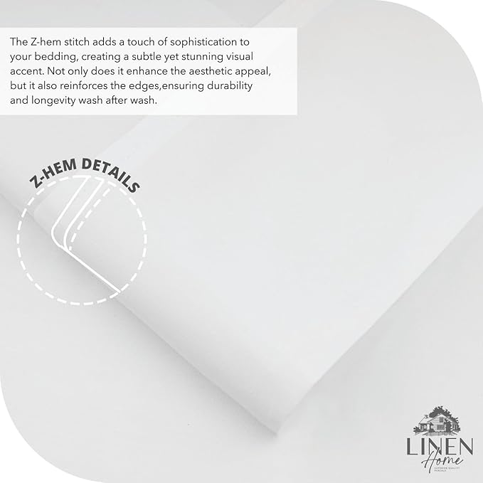 Linen Home 100% Cotton Percale Sheet Set, Twin Size, Snow White, Deep Pocket, 4 Pieces Set - 1 Flat, 1 Deep Pocket Fitted Sheet and 2 Pillowcases, Crisp Cool and Strong Bed Linen