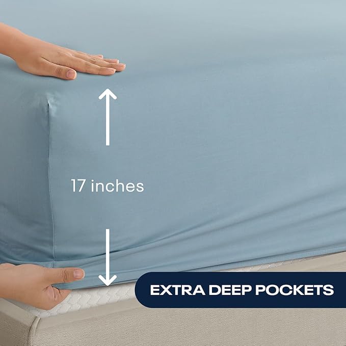 Reebok King Size Sheet Set from Tencel Eucalyptus - Soft, Cooling & Breathable for Hot Sleepers, Deep Pocket Up to 17 Inches, 4Pc Hotel Luxury Bedding Set, Bedsheet & Pillowcases(Niagara Mist, King)