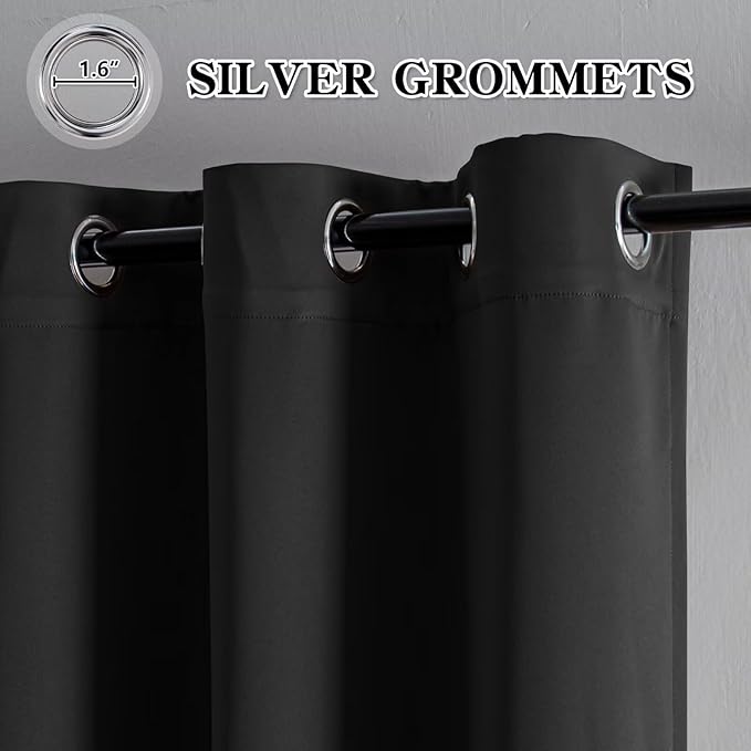Curtains 72 Inch Length 2 Panels Set, Blackout Curtains for Bedroom Living Room, Thermal Insulated Grommet Room Darkening Drapes for Privacy Home Decor Windows(W52 x L72, Dark Grey)