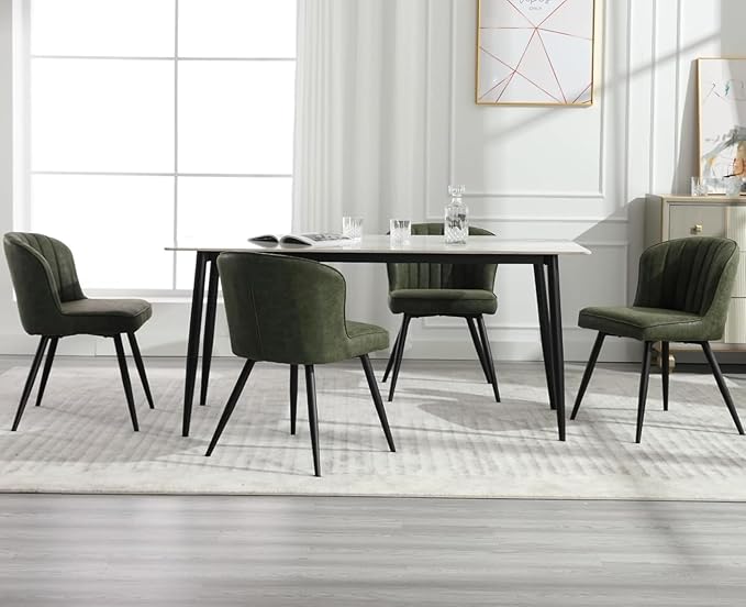 EALSON Modern Dining Chairs Set of 6 Upholstered Leather Accent Dining Room Chairs with Metal Legs Comfortable Armless Kitchen Chairs for Living Room/Dining Room, Green