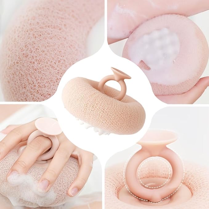 Super Soft Sunflower Suction Cup Bath Ball, ponge Mesh Pouf Shower Ball for Women, Men Shower,2024 Upgraded 2-in-1 Sunflower Bath Ball,Exfoliating Bath Sponge Cleaning Brush. (Purple+Yellow)