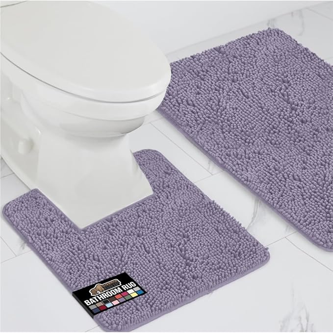 GORILLA GRIP Bathroom Rug Sets, Soft Chenille 2 Piece Area Rugs Set, Toilet Base Mat and 30x20 Carpet, Absorbent Microfiber Washable Mats Dry Quickly, Home Décor and Bath Room Accessories, Lt Purple