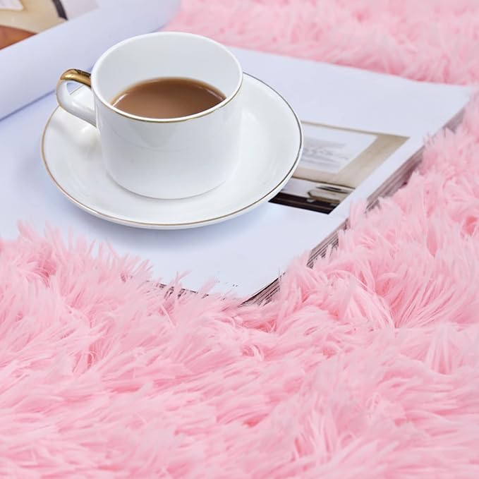 duduta Pink Soft Fluffy Rug 5x8 ft, Shag Fuzzy Plush Rectangle Carpet for Bedroom Nursery Living Room Home Decor