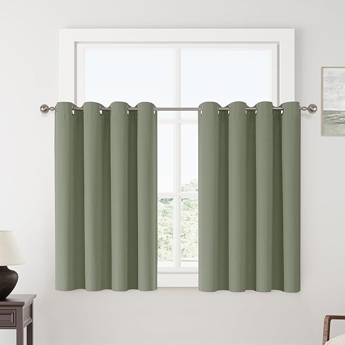 ChrisDowa 100% Blackout sage Solid Curtains 54 Inches Long 2 Panels for Bedroom Living Room,Farmhouse Room Darkening Thermal Insulated Soundproof Grommet Top Window Treatment Drapes,52x54
