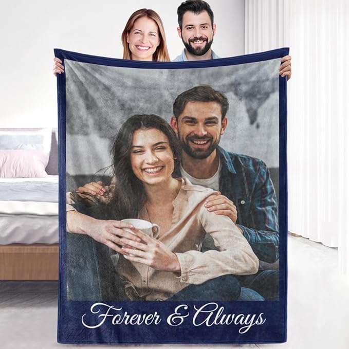 Sherpa Fleece Custom Photo Blanket - Soft, Warm, Personalized Couples Gifts for Boyfriend, Girlfriend - Customized Picture Blanket for Birthday, Christmas