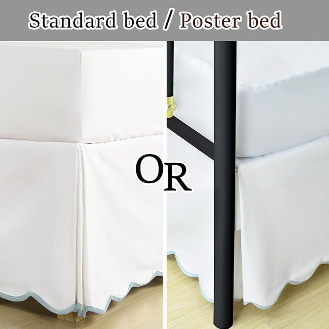 HIG King Bed Skirt - Easy Fit Scallop Edge Pleated Bedskirts with Spilt Coner, 18 Inch Drop Anti-Slip Dust Ruffle, Thick Fabric for Enhanced Privacy, Pre-Washed for Long-Lasting Use, Machine Washable