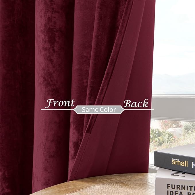 SMILETIME Burgundy Red Crushed Velvet Curtains 52x84 inch Luxurious Thermal Insulated Soundproof Drapes for Living Room Bedroom Office Soft and Durable Light-Filtering Window Treatments, 2 Panels