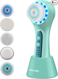 Face Scrubber Exfoliator,Facial Cleansing Brush Rechargeable IPX7 Waterproof with 5 Brush Heads,Electric Face Spin Brush for Exfoliating, Massaging and Deep Cleansing (Mint-Green)