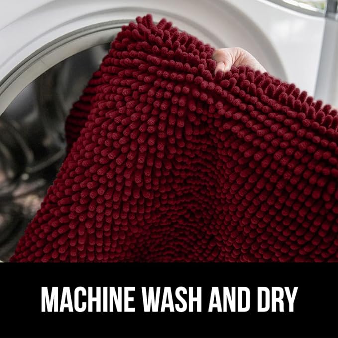 GORILLA GRIP Bath Rug Mat 30x20, Soft Absorbent Chenille, Quick Dry Microfiber Mats, Rubber Backing Washable Shower Floor Rugs, Bathmat Runner, US Designed Bathroom Home Decor Accessories Burgundy