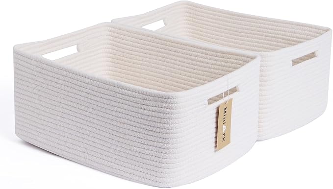 Large Storage Baskets for Shelves, Closet Organizers Bins for Clothes Blanket Towels, Baby Nursery, Toy Baskets Box, Woven Rope Baskets, 17 x 13 x 7.5”, 2 Packs Off White