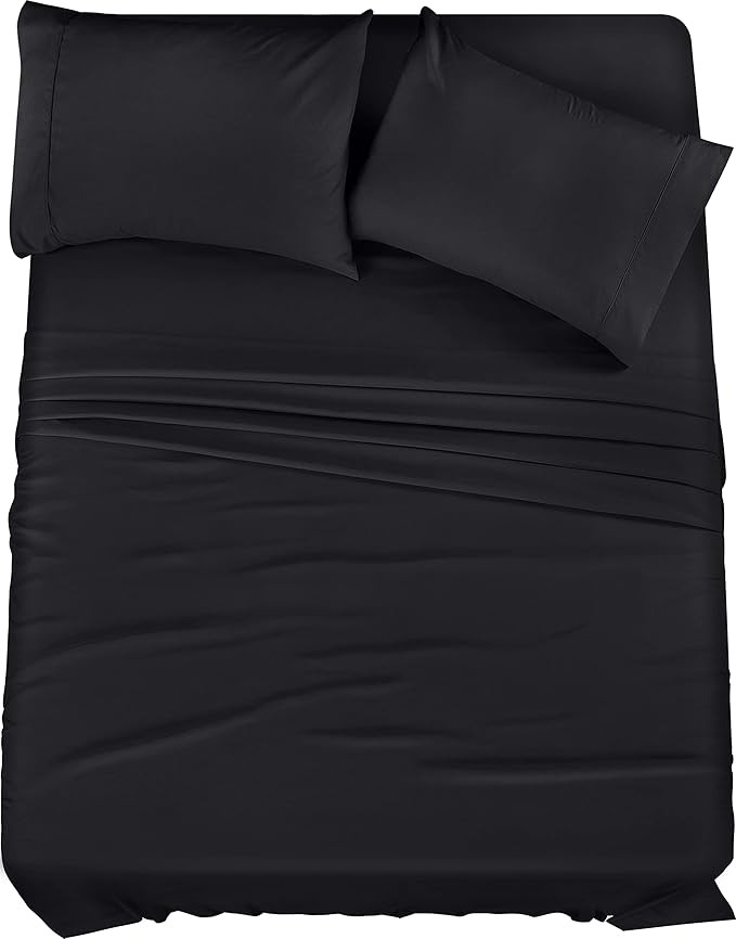 Utopia Bedding King Sheet Set – 4 Piece Bed Sheets for King Size Bed, Soft and Breathable Microfiber, Includes 1 Fitted Sheet, 1 Flat Sheet and 2 Pillowcases (Black)