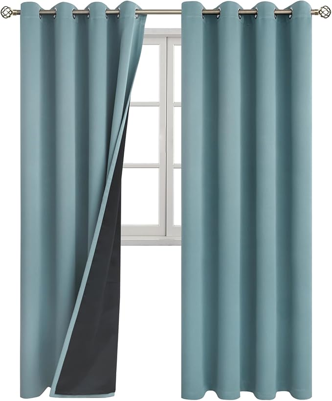 BGment Blackout Curtains 95 Inches Long 2 Panels Set for Living Room, Thermal Insulated 100% Light Blocking Curtains&Drapes, Grommet Soundproof Curtains for Bedroom Window, Each 52 Wide, Greyish Blue