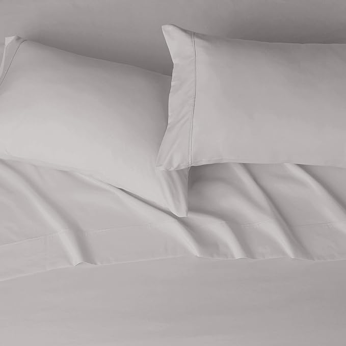 Amazon Basics Lightweight Super Soft Comfortable Easy Care Microfiber 4 Piece Bed Sheet Set with 14-Inch Deep Pockets, Queen, Light Gray, Solid