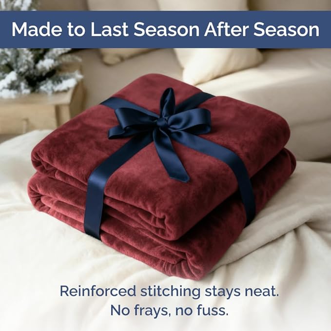 Ultra Soft Fleece Blanket King Size - Flannel Fleece Luxury King Blanket - Lightweight for Couch Bed Chair - Thick, Warm & Breathable - All Season Cozy Fuzzy, Anti-Static Microplush Bedding, Burgundy