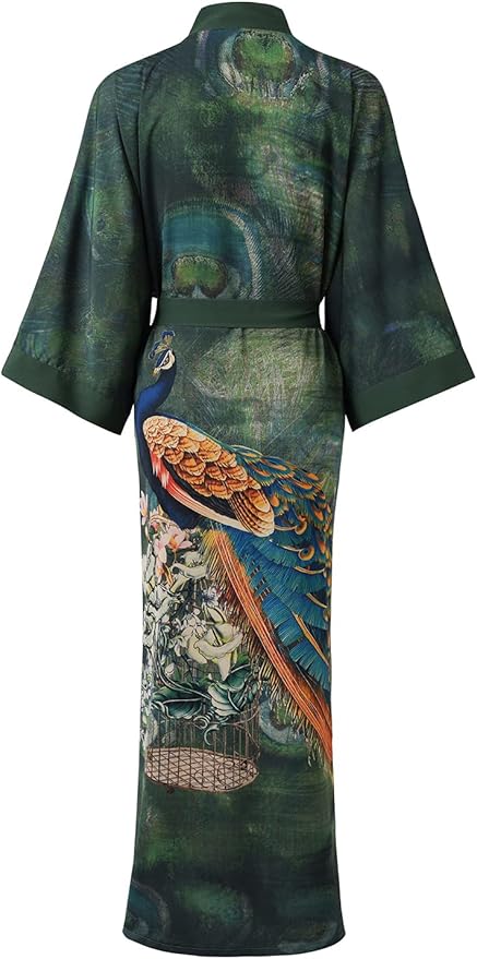 Ledamon Women's Kimono Long Robe - Classic Floral Bathrobe Nightgown