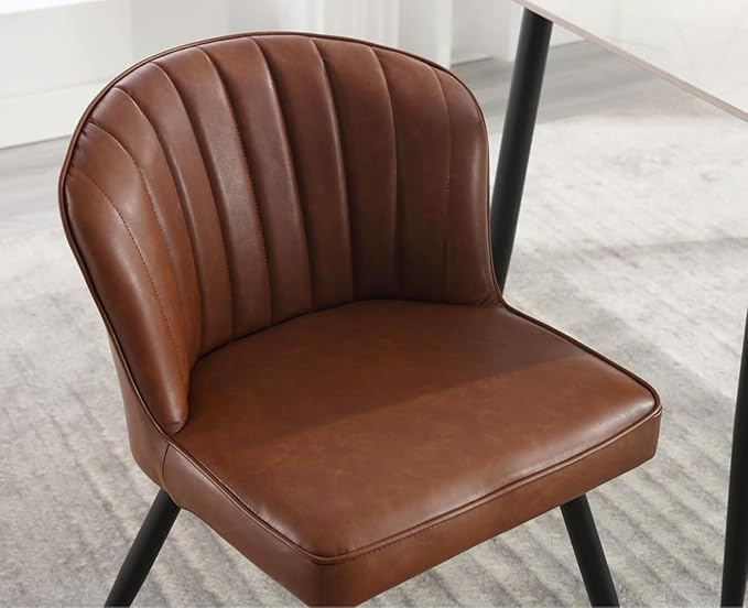 EALSON Modern Dining Chairs Set of 6 Upholstered Leather Accent Dining Room Chairs with Metal Legs Comfortable Armless Kitchen Chairs for Living Room/Dining Room, Brown