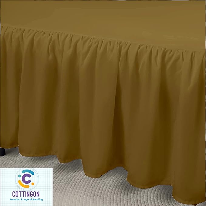 Cottingon Ruffled Bed Skirt with Split Corners-Dust Ruffle - 15" Drop 100% Microfiber Soft,Sheen & Luxurious Look - Bed Skirts (Taupe -Twin)