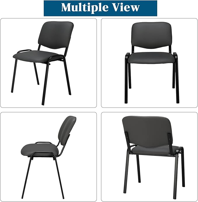 VINGLI Grey Waiting Room Chairs, 5-Pack PU Church Chairs Conference Stackable Office Guest & Reception Stacking for Meeting, Lobby, Simple&Space-Saving Pu-grey