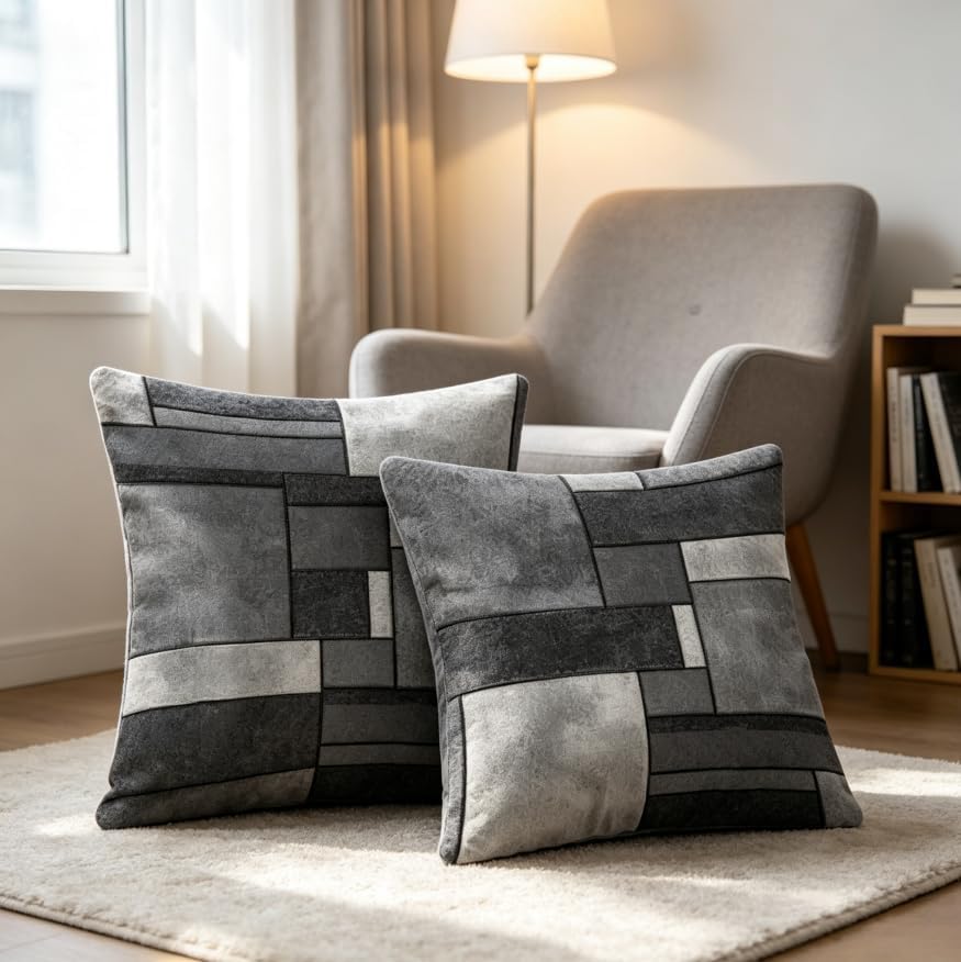 18x18 Inch Modern Grey Geometric Throw Pillow Covers Set of 2 - Image 4