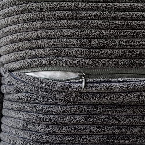 MIULEE Dark Grey Corduroy Lumbar Pillow Covers 12x20 Inch 12x20 Inch - Image 3