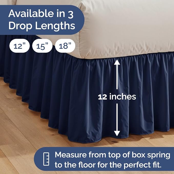 Bedskirt Full Size Ruffle - 12 inch Drop Dust Ruffle Bed Skirt with Platform - Ultra-Soft, Easy Fit, Premium Hotel Quality - Wrinkle, Fade & Shrink Resistant - for Women, Men, Kids and Teens - Navy