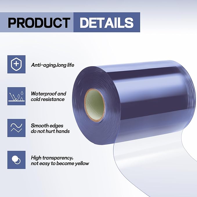 Moukeren Plastic Door Curtain for Winter 50 ft x 12 Inch Thermal Insulated Garage Door Strip Curtains Smooth Waterproof Clear PVC Strip Curtain for Warehouse Freezer Garage, 0.08" Thickness(Classic)