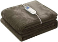 Wapaneus Foot Pocket Heated Blanket Electric Throw with 10 Heating Levels and Auto Shut Off,Flannel Fast-Heating Heated Throw 50" x 60",ETL Listed Machine Washable,Dark Brown