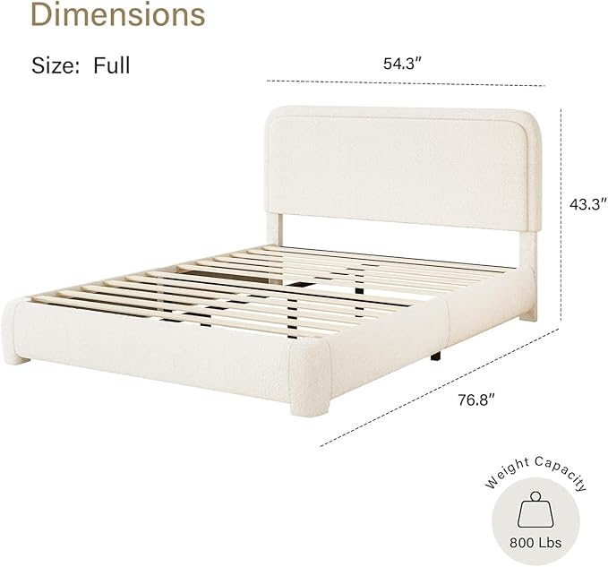 BarnFurin Full Size Bed Frame with Headboard, Cloud Boucle Upholstered Platform Bed Frame, Modern Style, Soft Rounded Corners, No Box Spring Required, Easy Assembly, Cream