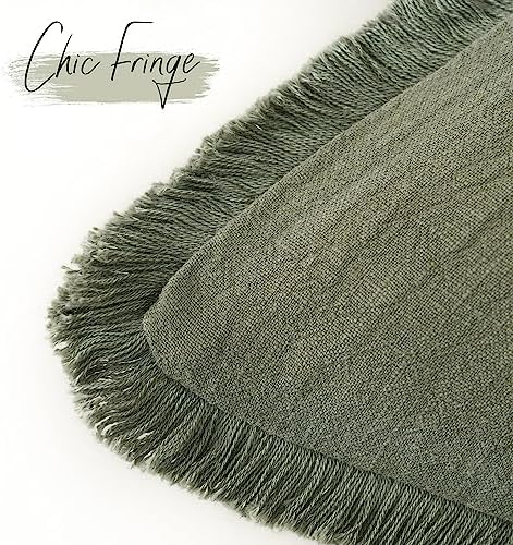 Foindtower Decorative Linen Fringe Throw Pillow Covers 16×16 Olive Green - Image 3