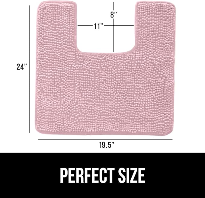 GORILLA GRIP Plush Absorbent Shaggy Chenille Bath Rug Mat for Square Toilet Base with Rubber Backing, Machine Washable Rugs, Soft Microfiber Contour Mats for Toilets, Bathroom Decor, Lt Pink