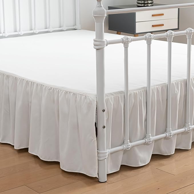 Bed Skirt Queen Size Ruffled Bed Skirt with Split Corners, 16 Inch Drop Dust Ruffle Bed Skirt with Platform, Ivory, Queen - 16" Drop