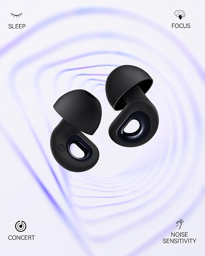 50dB Ear Plugs for Sleeping, Ultralight Noise Cancelling Ear Plugs with 7 Tips (2 Types) Earplugs for Sleep for Concert, Work, Airplane, Hearing Protection Earplugs for Noise Reduction Black